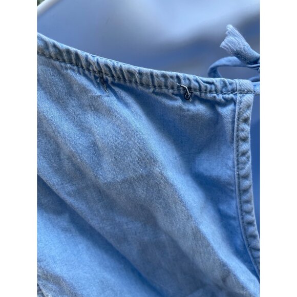 Demin Sleeveless Light Blue Jumpsuit With Adjustable Waist Tie & Wide Legs M - Picture 10 of 11